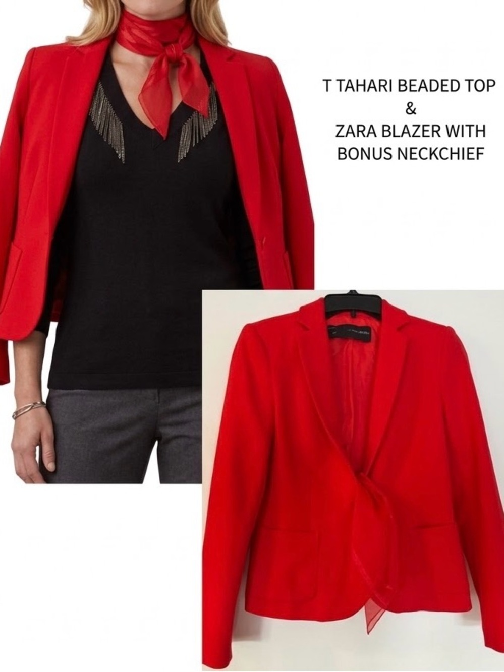 Zara Blazer & Tahari Beaded Sweater Work-to-Weekend Set - Size S